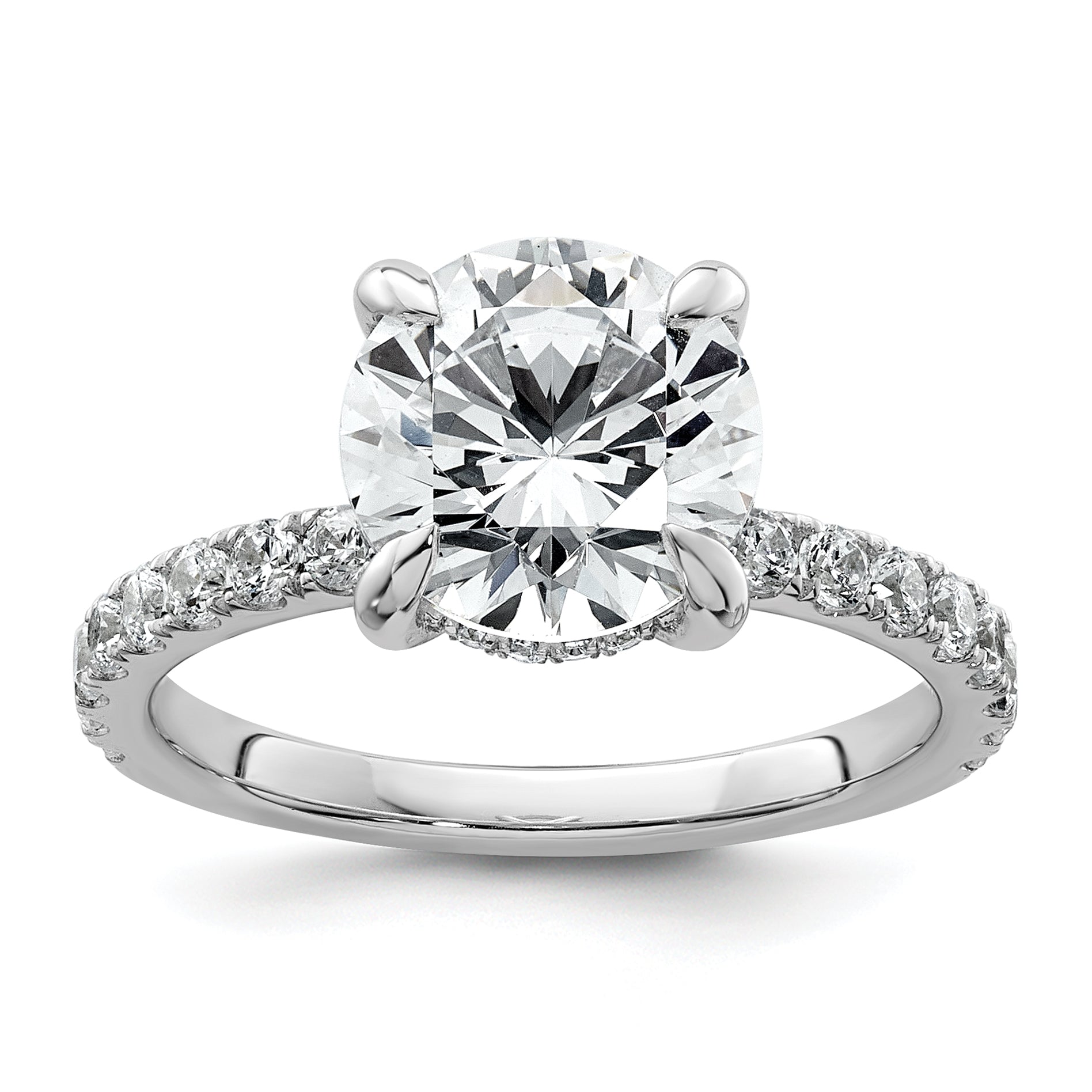 14k White Gold 3 1/2 carat Certified Lab Grown Diamond VS+ F+ Round Complete Solitaire with Flair Engagement Ring Main image
