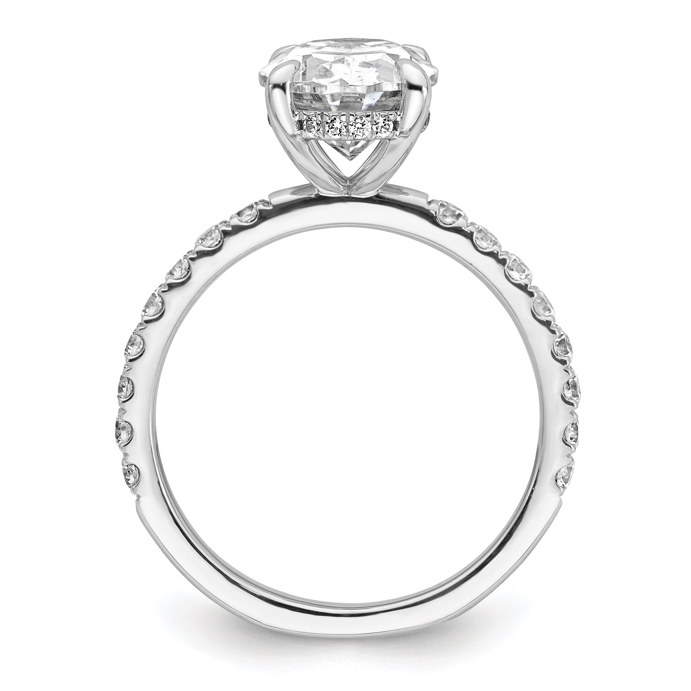 14k White Gold 3 1/2 carat Certified Lab Grown Diamond VS+ F+ Oval Complete Solitaire with Flair Engagement Ring Secondary image