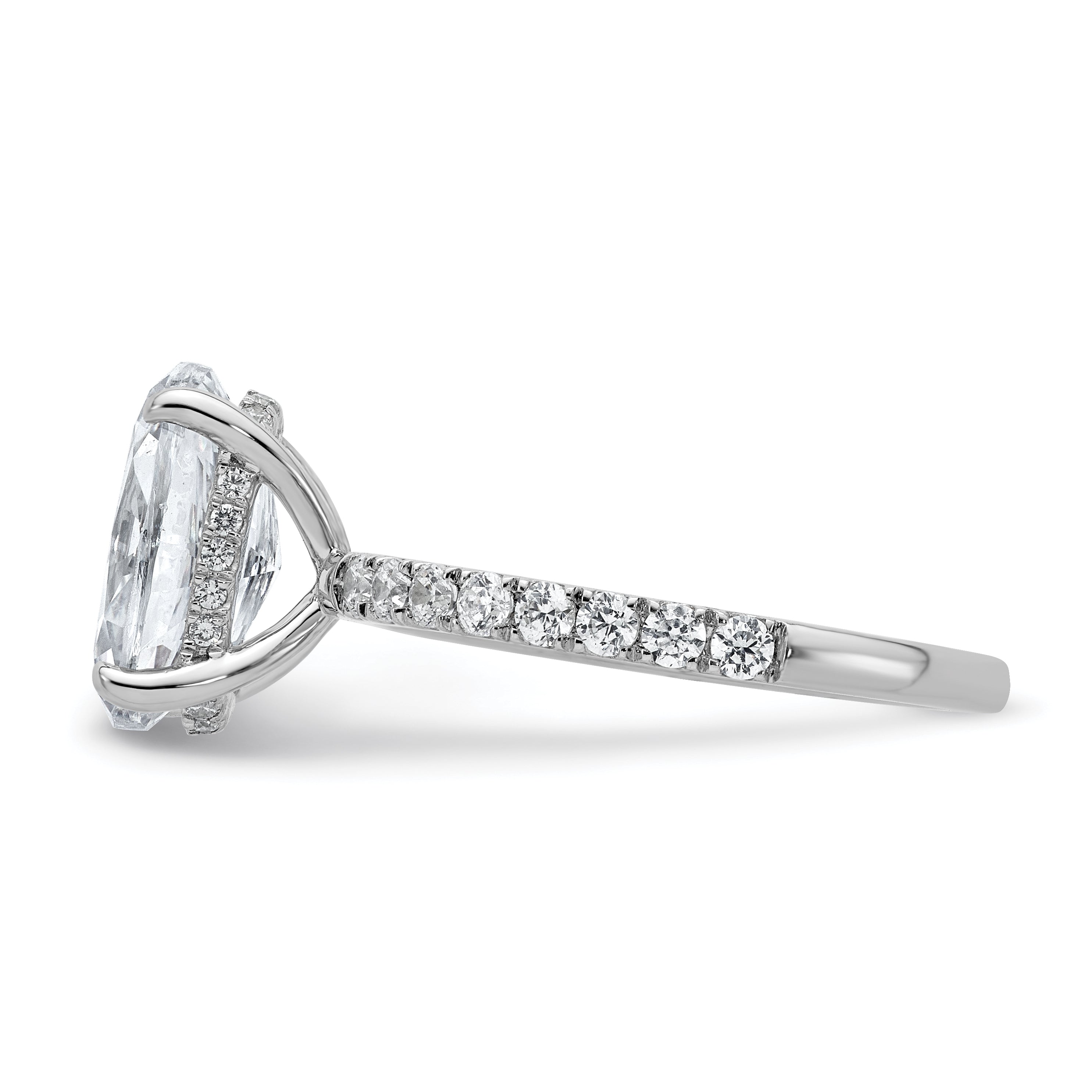 14k White Gold 3 1/2 carat Certified Lab Grown Diamond VS+ F+ Oval Complete Solitaire with Flair Engagement Ring