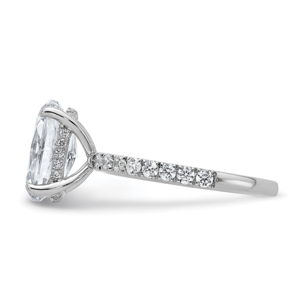 14k White Gold 3 1/2 carat Certified Lab Grown Diamond VS/SI+ G+ Oval Complete Solitaire with Flair Engagement Ring