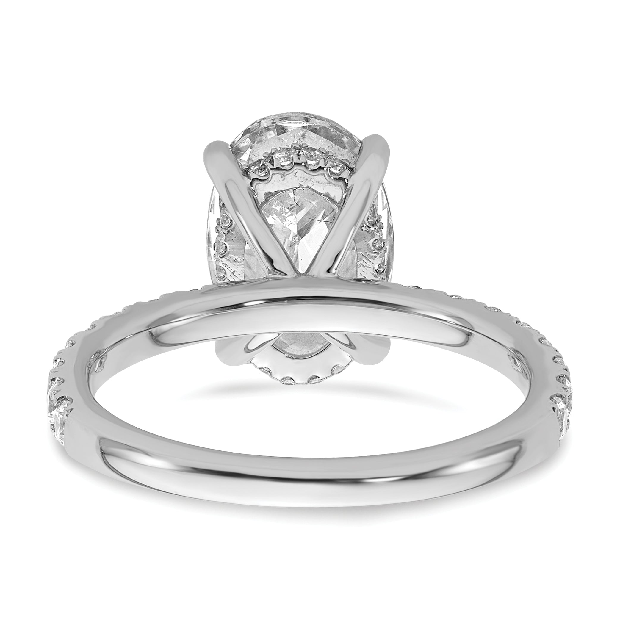 14k White Gold 3 1/2 carat Certified Lab Grown Diamond VS+ F+ Oval Complete Solitaire with Flair Engagement Ring
