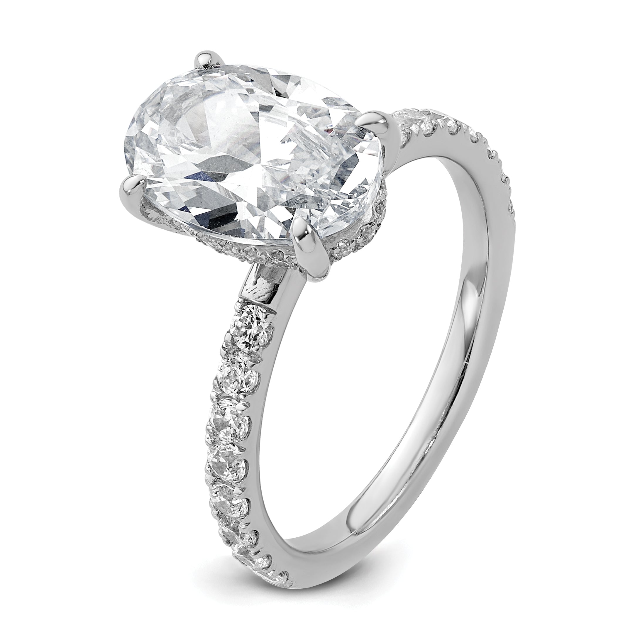 14k White Gold 3 1/2 carat Certified Lab Grown Diamond VS+ F+ Oval Complete Solitaire with Flair Engagement Ring