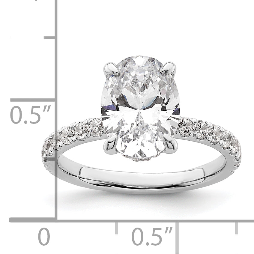 14k White Gold 3 1/2 carat Certified Lab Grown Diamond VS+ F+ Oval Complete Solitaire with Flair Engagement Ring