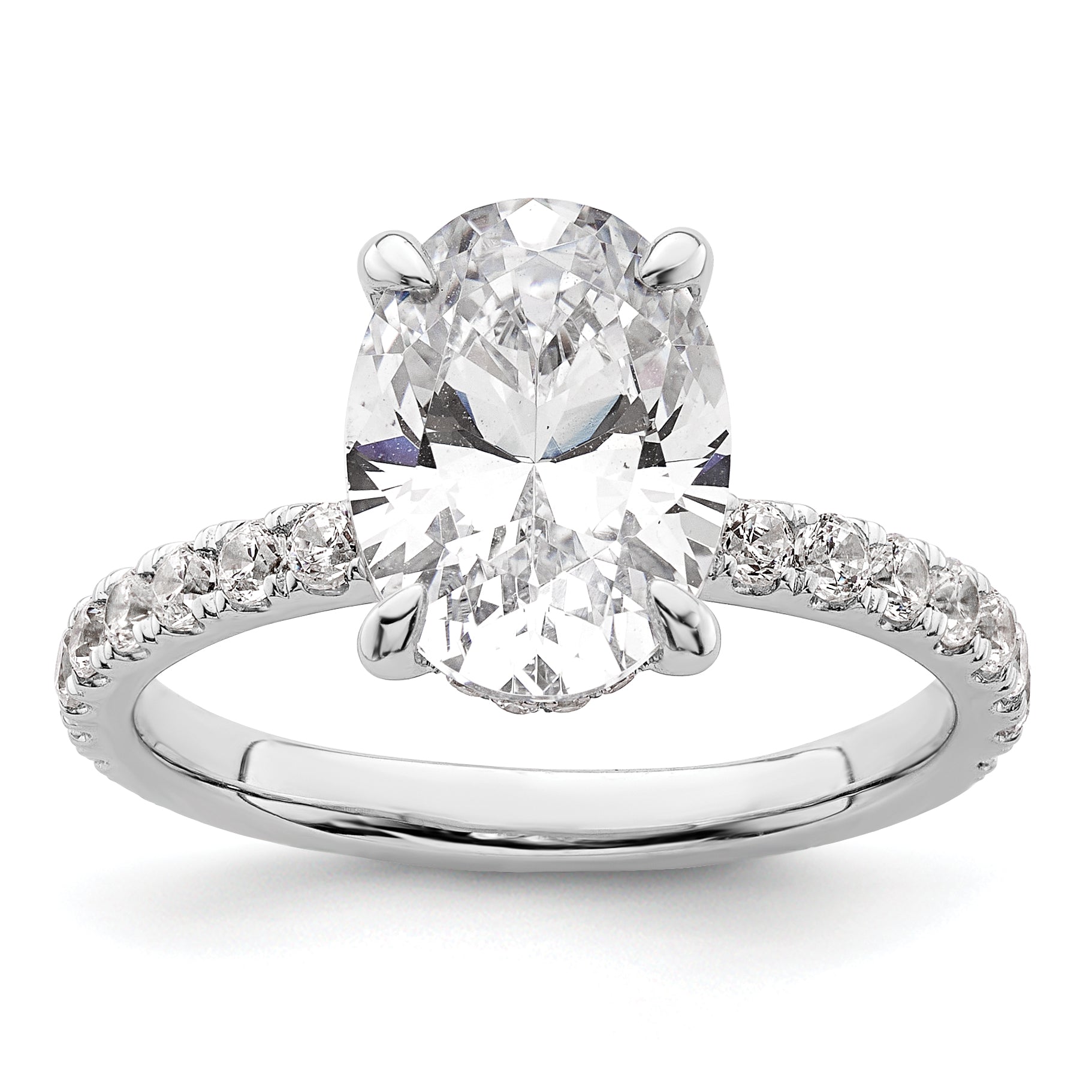 14k White Gold 3 1/2 carat Certified Lab Grown Diamond VS+ F+ Oval Complete Solitaire with Flair Engagement Ring Main image
