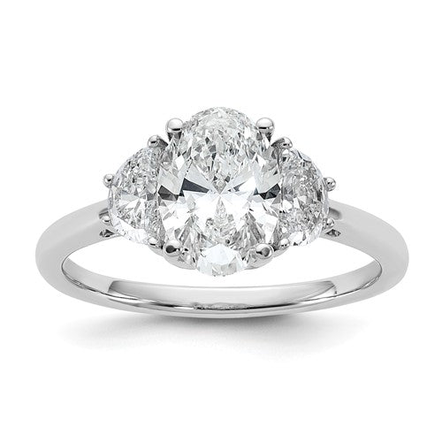 Oval and Half Moon Three-Stone Lab-Grown Diamond Ring in 14K White Gold (2 ct. tw., VS+ F+), Size 7 - Sophia Jewelers Main image