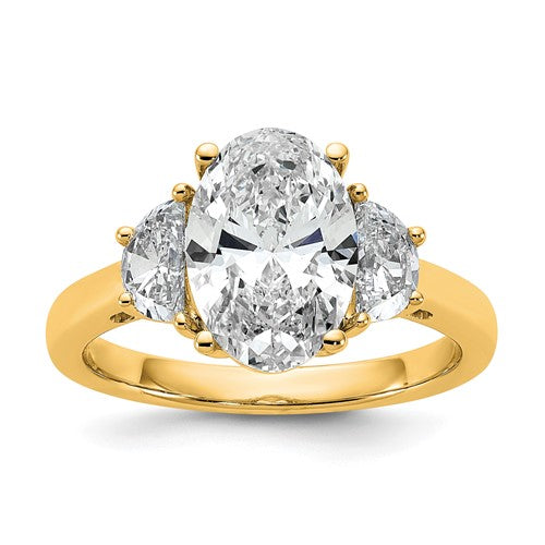 Oval Half Lab-Grown Diamond Three-Stone Engagement Ring in 14K Yellow Gold (3 1/8 ct. tw., VS+ F+), Size 7 - Sophia Jewelers