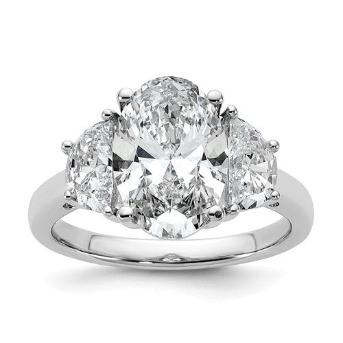 Oval & Half Moon Lab-Grown Diamond Three Stone Ring in 14K White Gold (4 ct. tw.), Size 7 - Sophia Jewelers