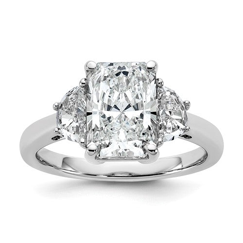 Radiant Half Moon Lab-Grown Three-Stone Engagement Ring in 14K White Gold (3 1/8 ct.), Size 7 - Sophia Jewelers