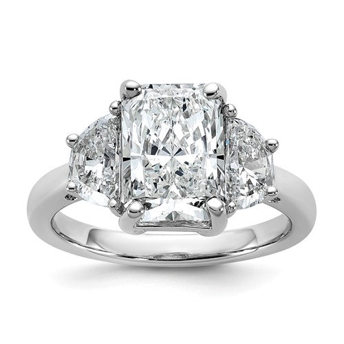 Radiant Lab-Grown Half Moon Three-Stone Engagement Ring in 14K White Gold (4 ct. tw.), Size 7 - Sophia Jewelers