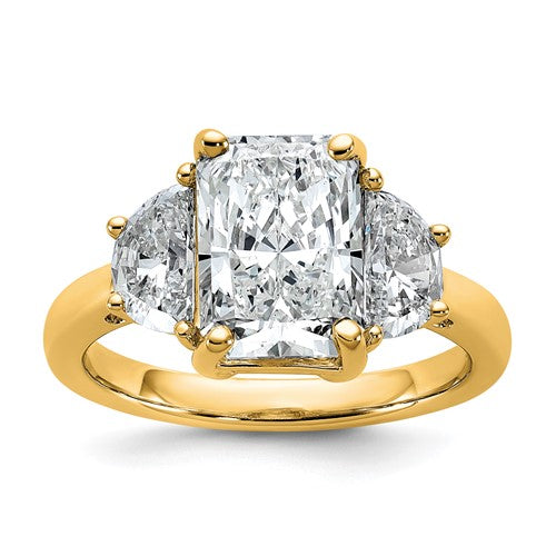 Radiant Half Moon Three-Stone Engagement Ring in 14K Yellow Gold (4 ct. tw.), Size 7 - Sophia Jewelers