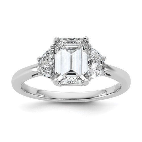 Emerald & Half Moon Lab-Grown Diamond Three-Stone Ring in 14K White Gold (2 ct. tw.), Size 7 - Sophia Jewelers Main image