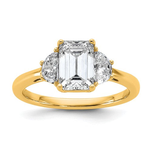 Emerald and Half Moon Three-Stone Lab-Grown Diamond Ring in 14K Yellow Gold (2 ct. tw.), Size 7 - Sophia Jewelers