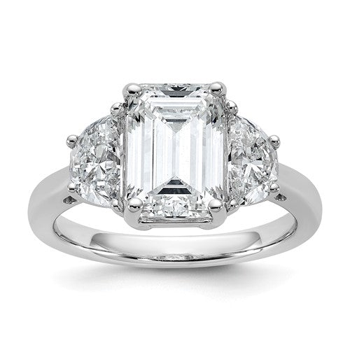 Emerald & Half Moon Engagement Ring in 14K White Gold (4 ct. tw.), Size 7 - Sophia Jewelers