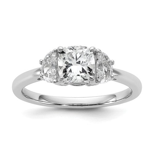 Cushion Half Moon Lab-Grown Diamond Three-Stone Ring in 14K White Gold (1 3/8 ct. tw.), Size 7 - Sophia Jewelers
