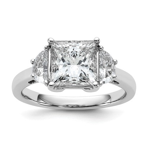Princess Half Moon Lab-Grown Diamond Engagement Ring in 14K White Gold (3 1/8 ct. tw.), Size 7 - Sophia Jewelers