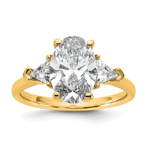 Oval & Trillion Lab-Grown Diamond Engagement Ring in 14K Yellow Gold (3 1/8 ct. tw.), Size 7 - Sophia Jewelers