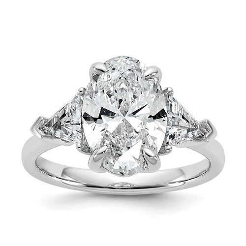 Oval & Trillion Lab-Grown Engagement Ring in 14K White Gold (4 1/8 ct. tw.), Size 7 - Sophia Jewelers