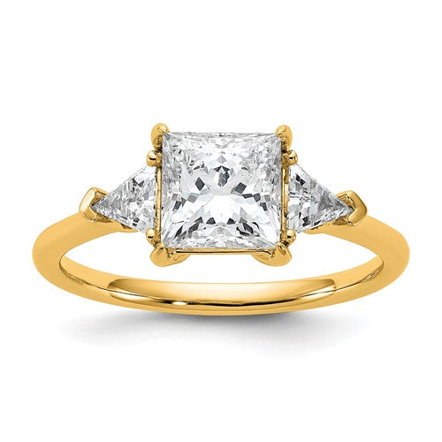 Princess Trillion Three-Stone Lab-Grown Diamond Engagement Ring in 14K Yellow Gold (2 ct. tw., VS/SI+ G+), Size 7 - Sophia Jewelers