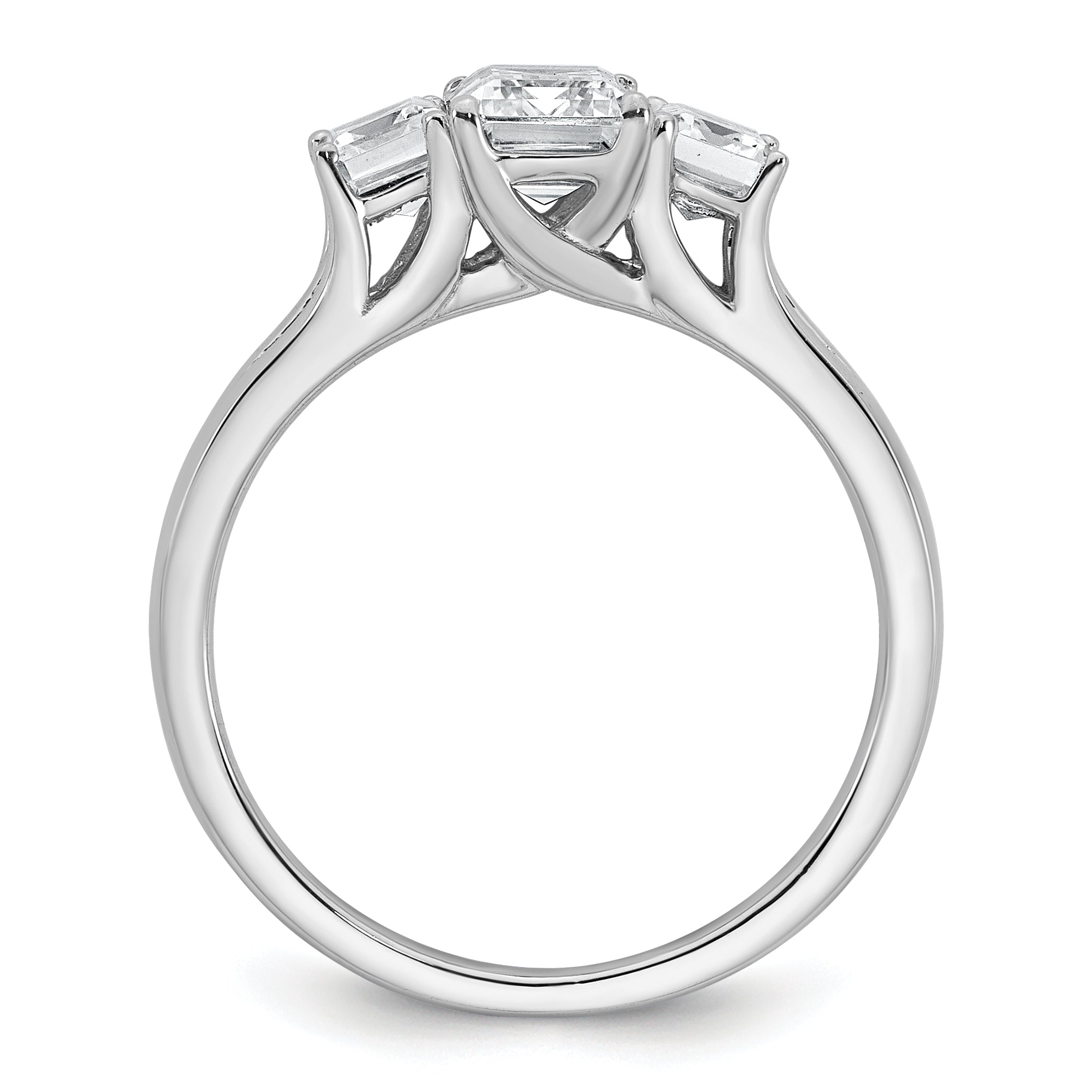 14k White Gold 1 5/8 carat Lab Grown Diamond VS+ F+ Emerald Complete Three Stone Engagement Ring Secondary image