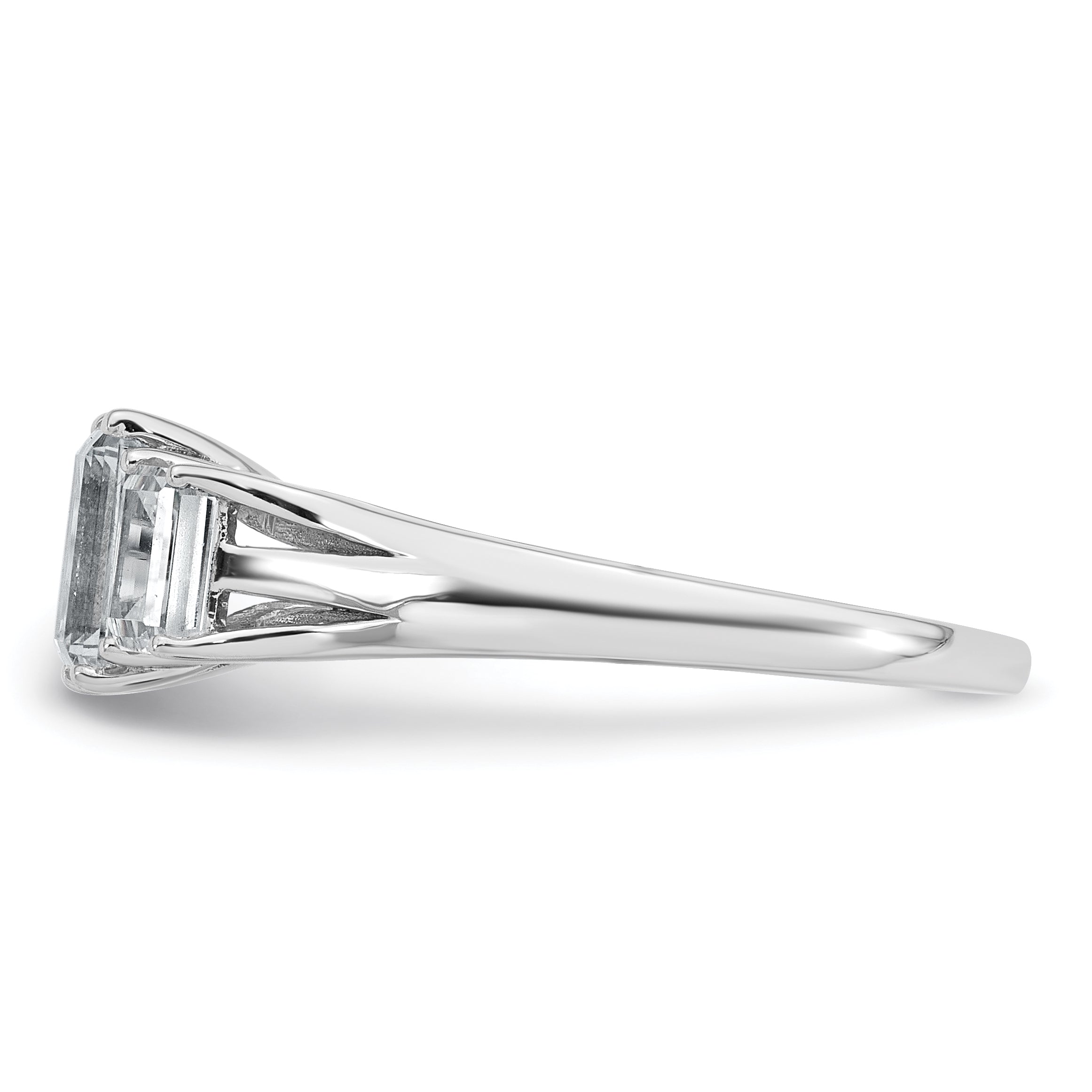 14k White Gold 1 5/8 carat Lab Grown Diamond VS+ F+ Emerald Complete Three Stone Engagement Ring