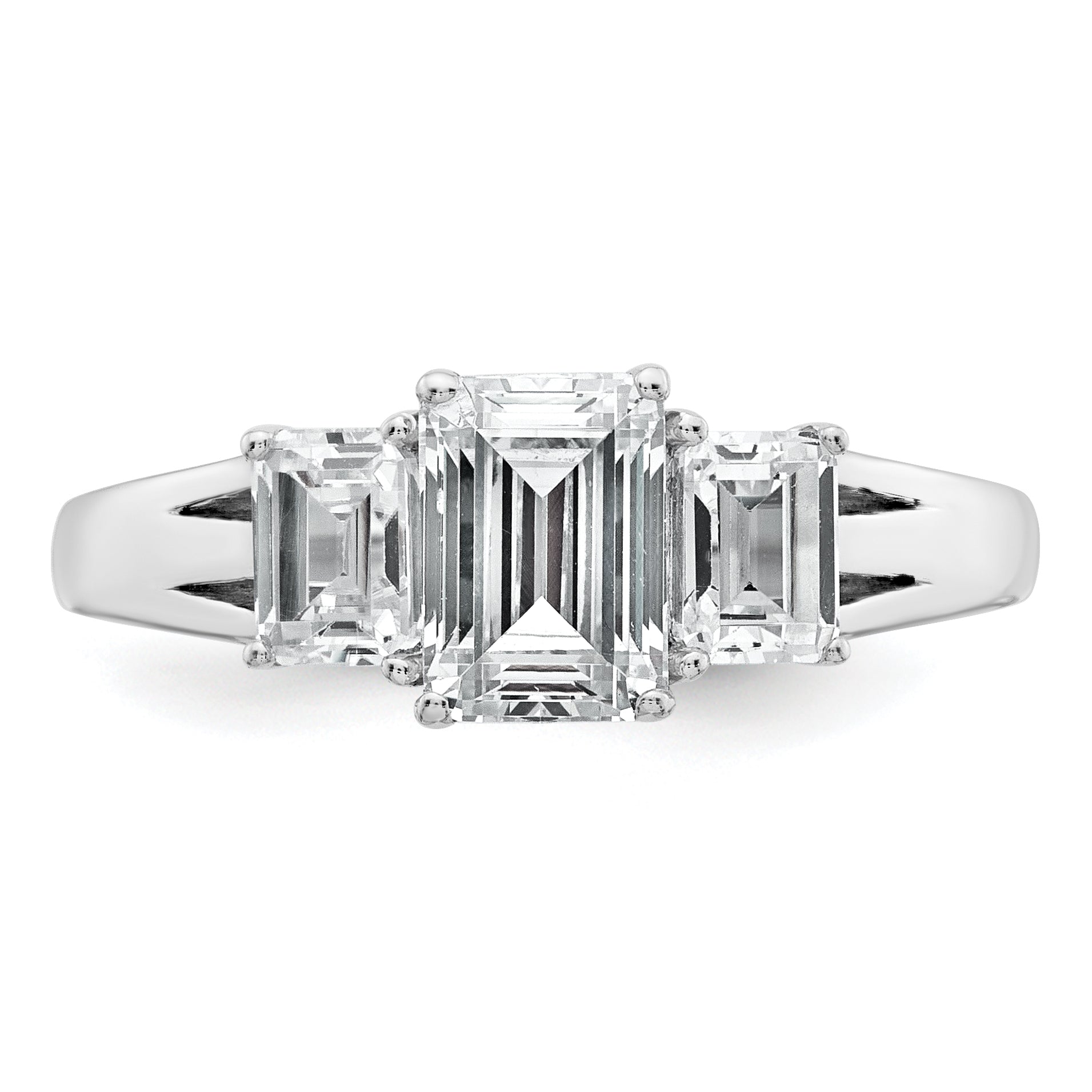 14k White Gold 1 5/8 carat Lab Grown Diamond VS+ F+ Emerald Complete Three Stone Engagement Ring