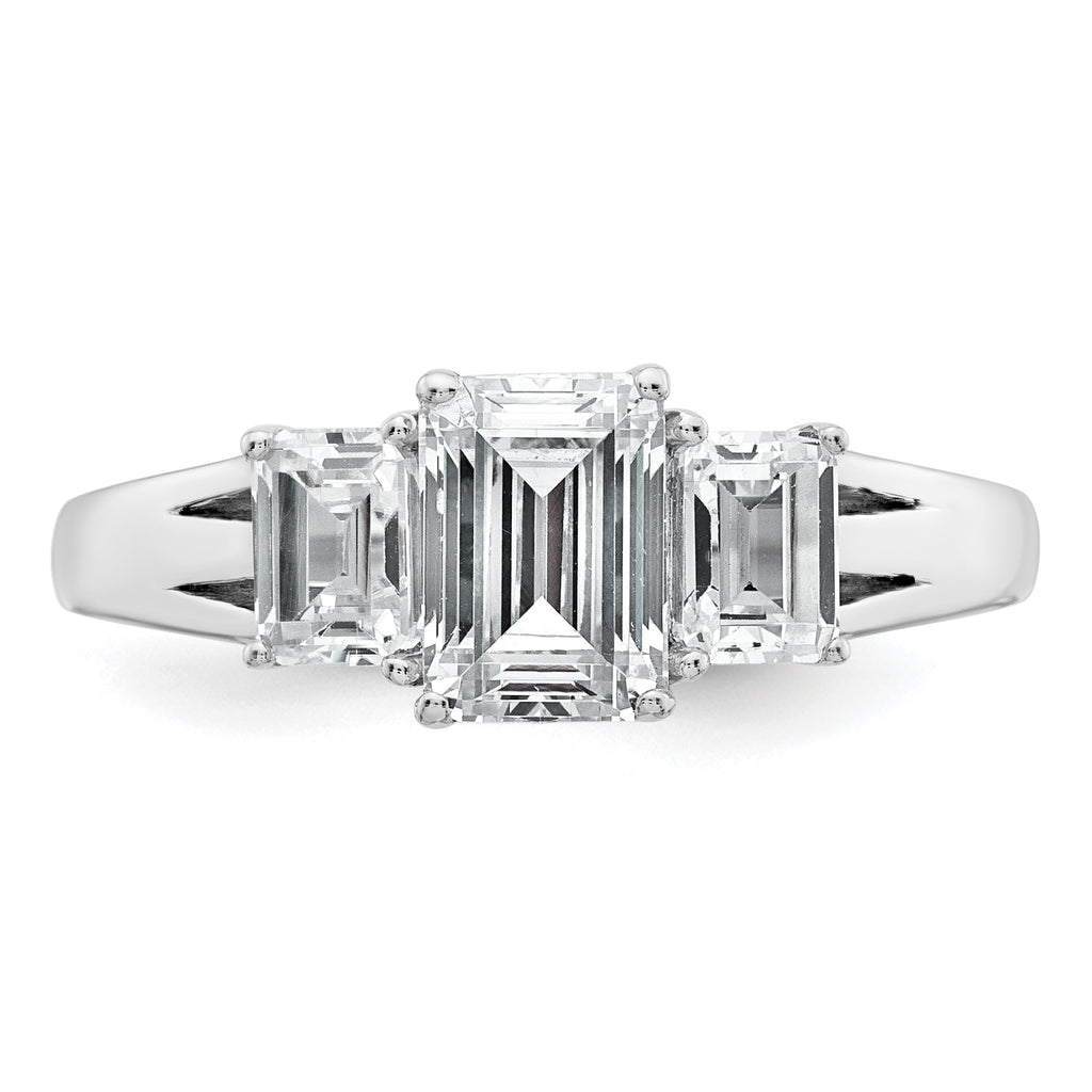 14k White Gold 1 5/8 carat Lab Grown Diamond VS+ F+ Emerald Complete Three Stone Engagement Ring