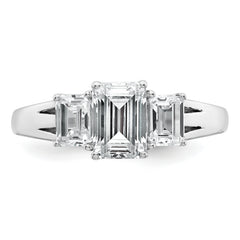 14k White Gold 1 5/8 carat Lab Grown Diamond VS+ F+ Emerald Complete Three Stone Engagement Ring