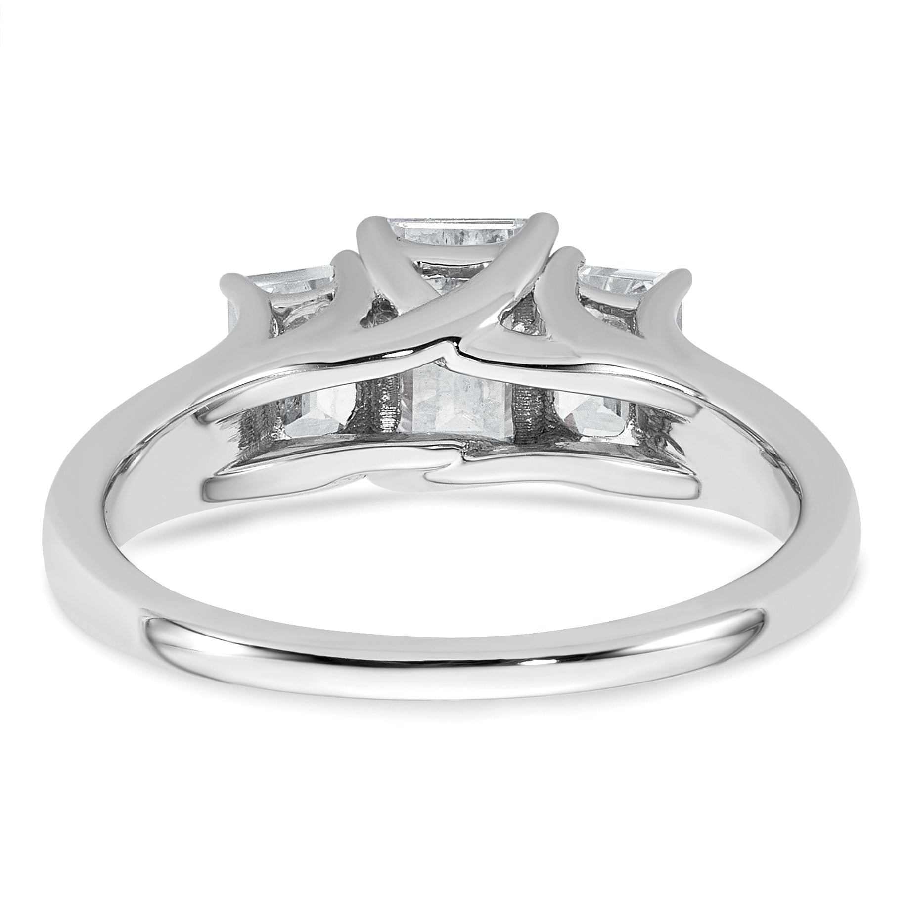 14k White Gold 1 5/8 carat Lab Grown Diamond VS+ F+ Emerald Complete Three Stone Engagement Ring