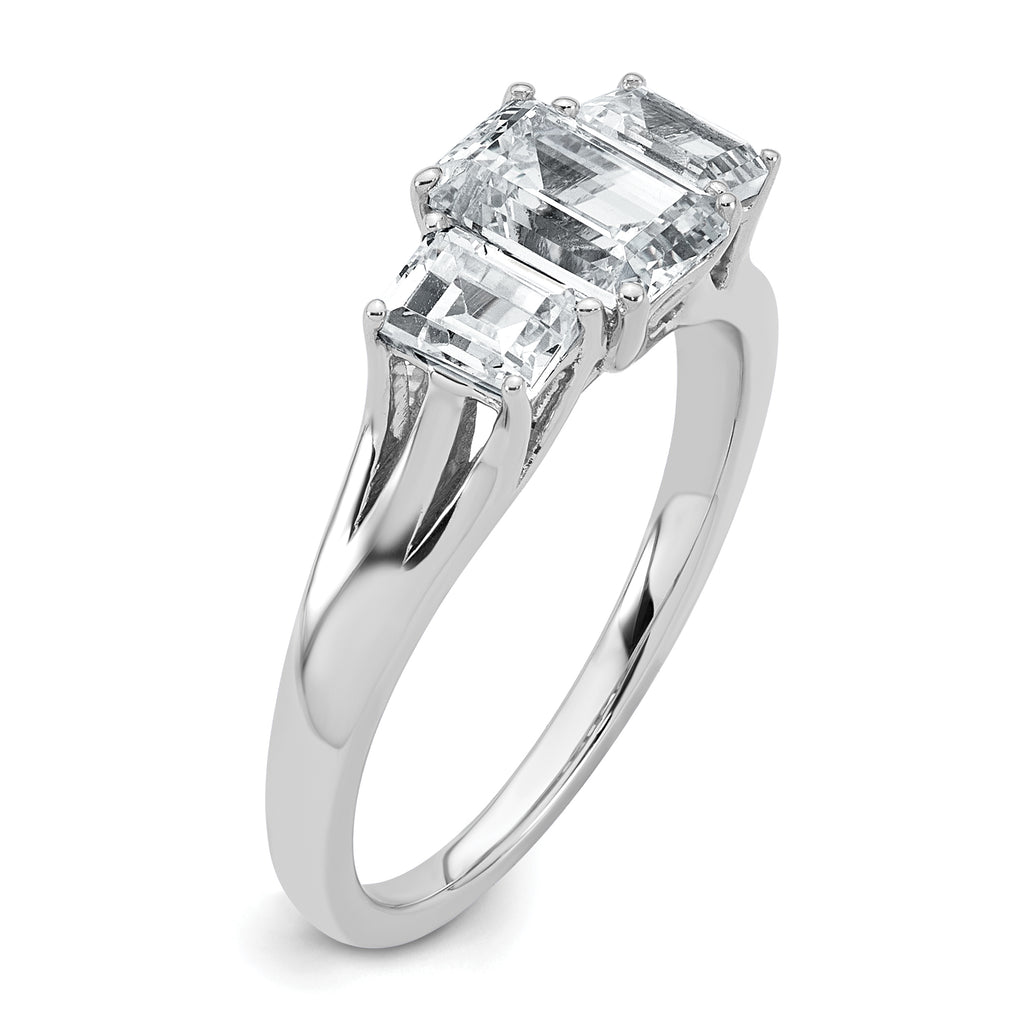 14k White Gold 1 5/8 carat Lab Grown Diamond VS+ F+ Emerald Complete Three Stone Engagement Ring