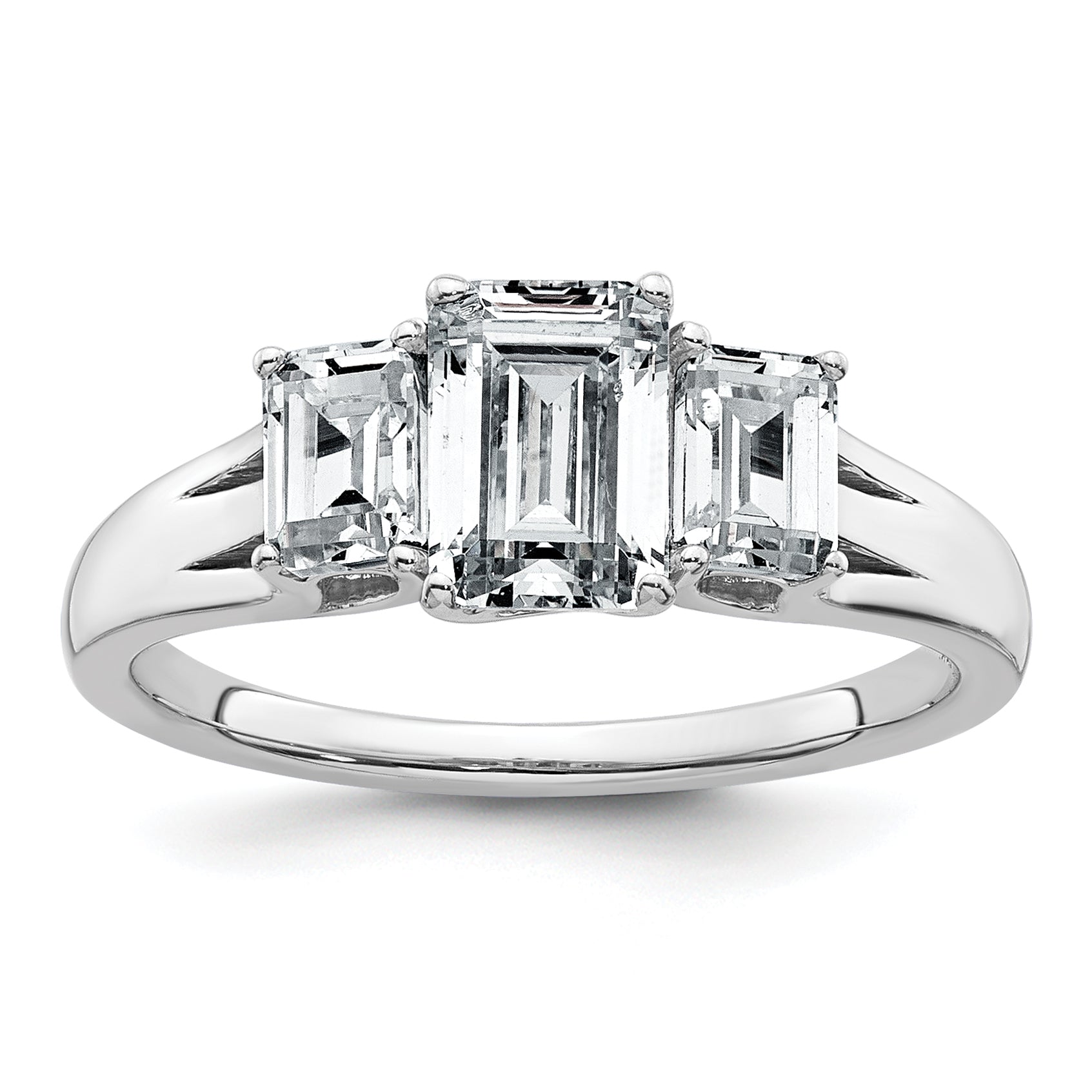 14k White Gold 1 5/8 carat Lab Grown Diamond VS+ F+ Emerald Complete Three Stone Engagement Ring Main image