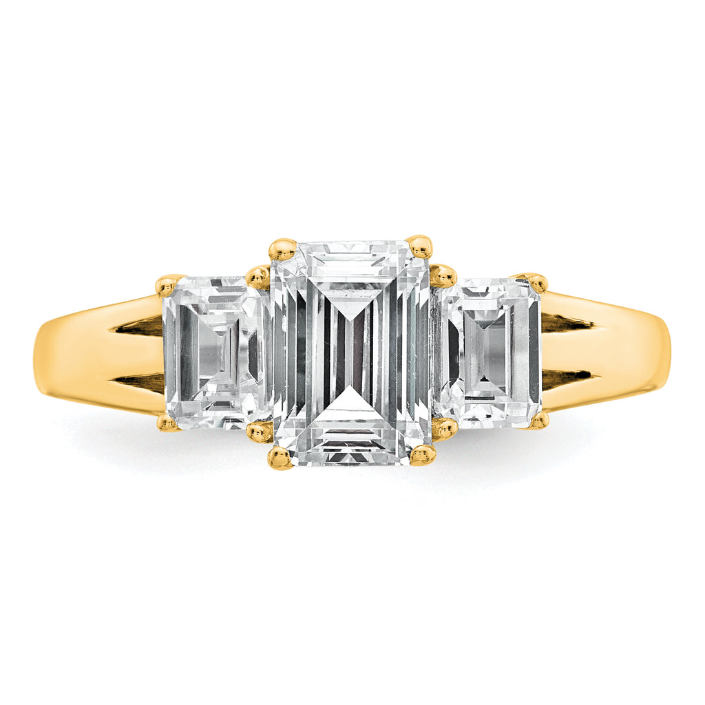 14k 1 5/8 carat Certified Lab Grown Diamond VS+ F+ Emerald Complete Three Stone Engagement Ring