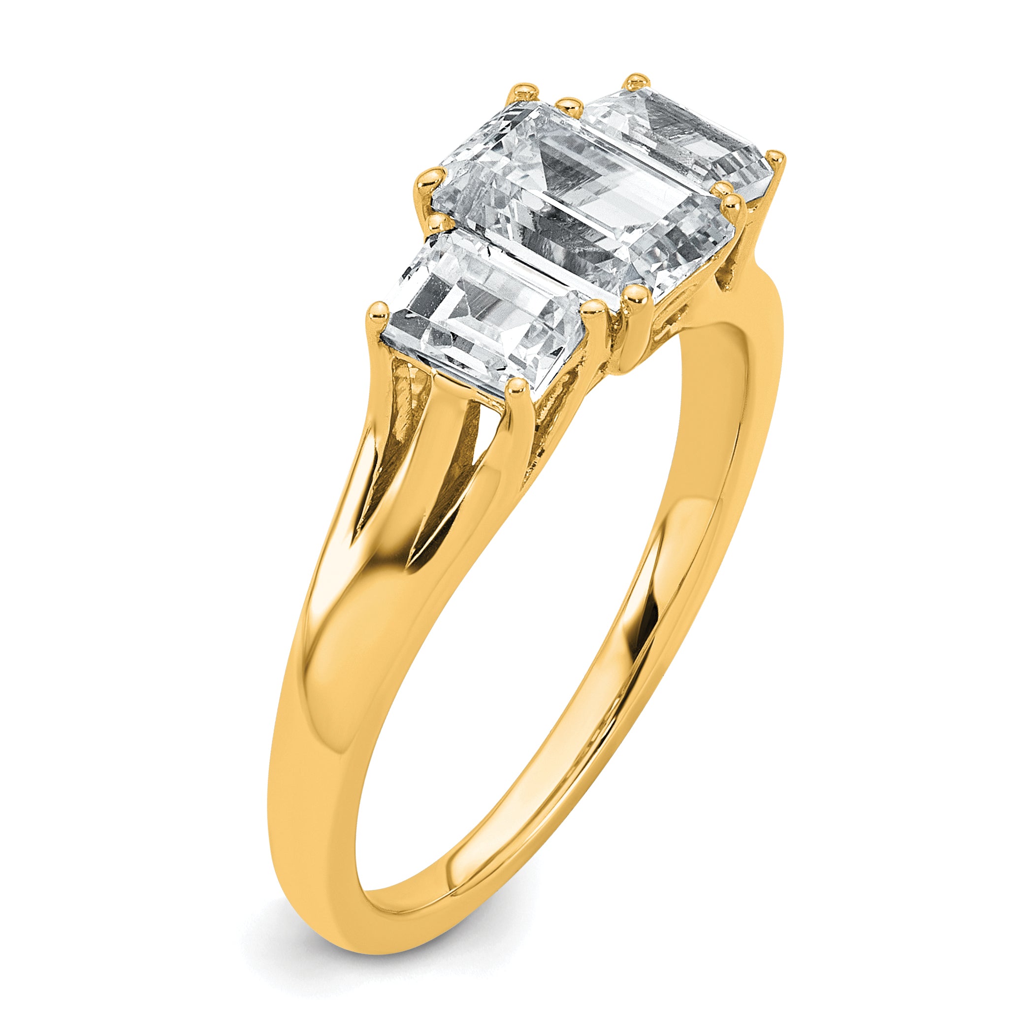 14k 1 5/8 carat Certified Lab Grown Diamond VS+ F+ Emerald Complete Three Stone Engagement Ring