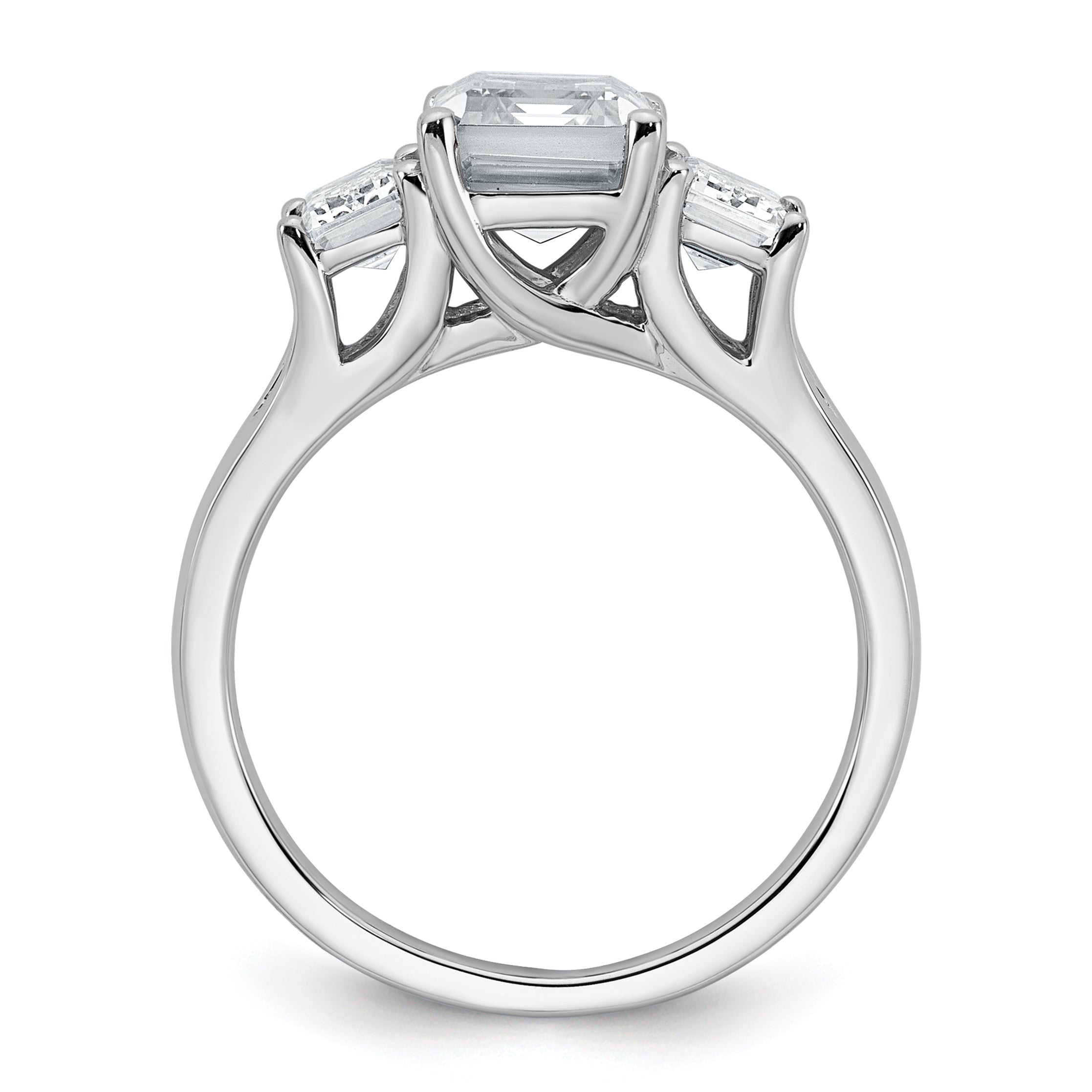 14k White Gold 3 1/3 carat Lab Grown Diamond VS+ F+ Emerald Complete Three Stone Engagement Ring
