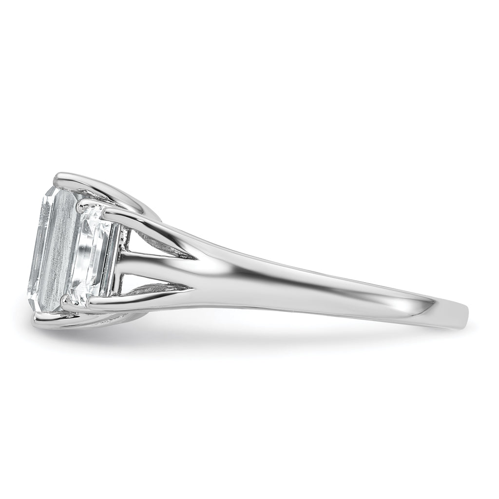 14k White Gold 3 1/3 carat Lab Grown Diamond VS+ F+ Emerald Complete Three Stone Engagement Ring