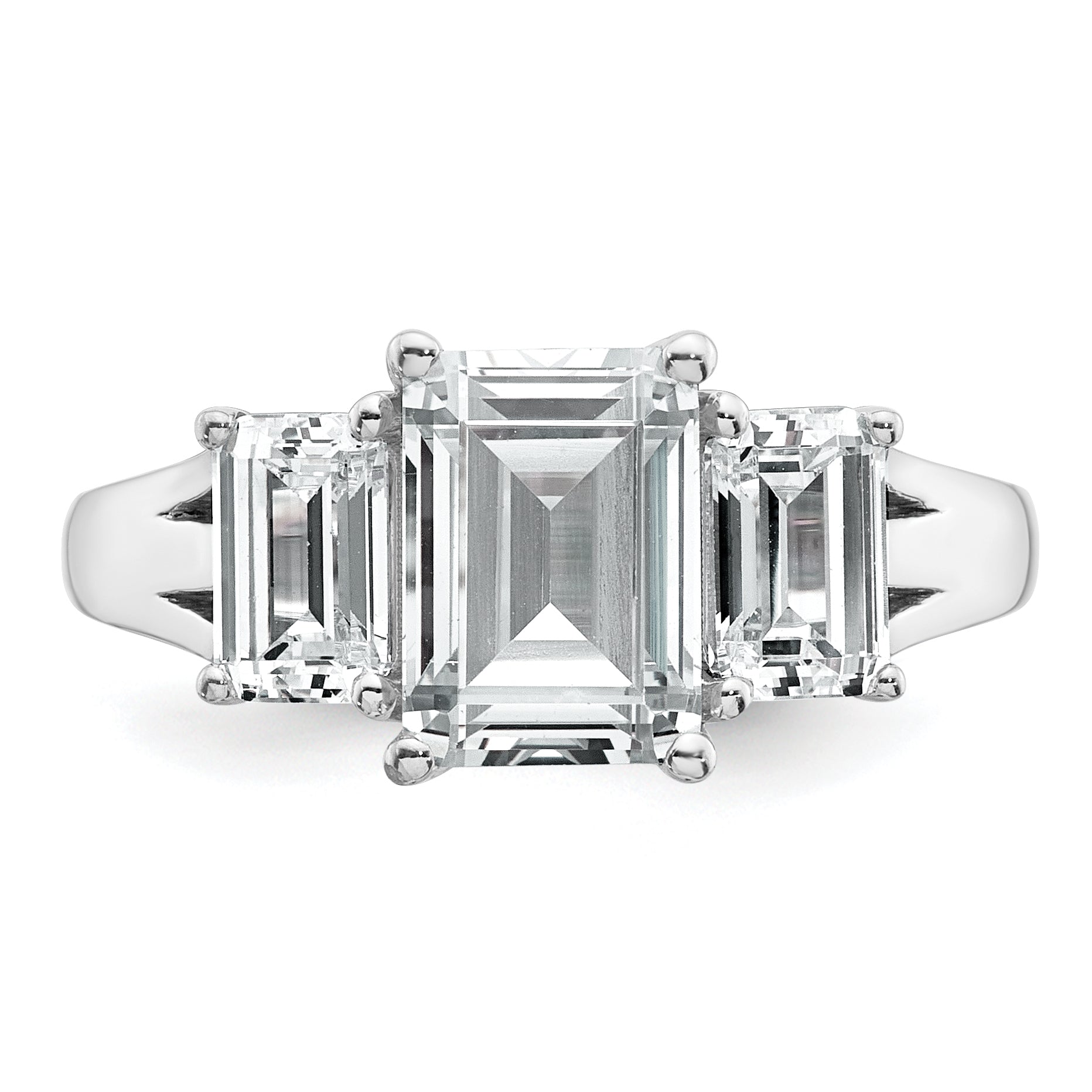 14k White Gold 3 1/3 carat Lab Grown Diamond VS+ F+ Emerald Complete Three Stone Engagement Ring