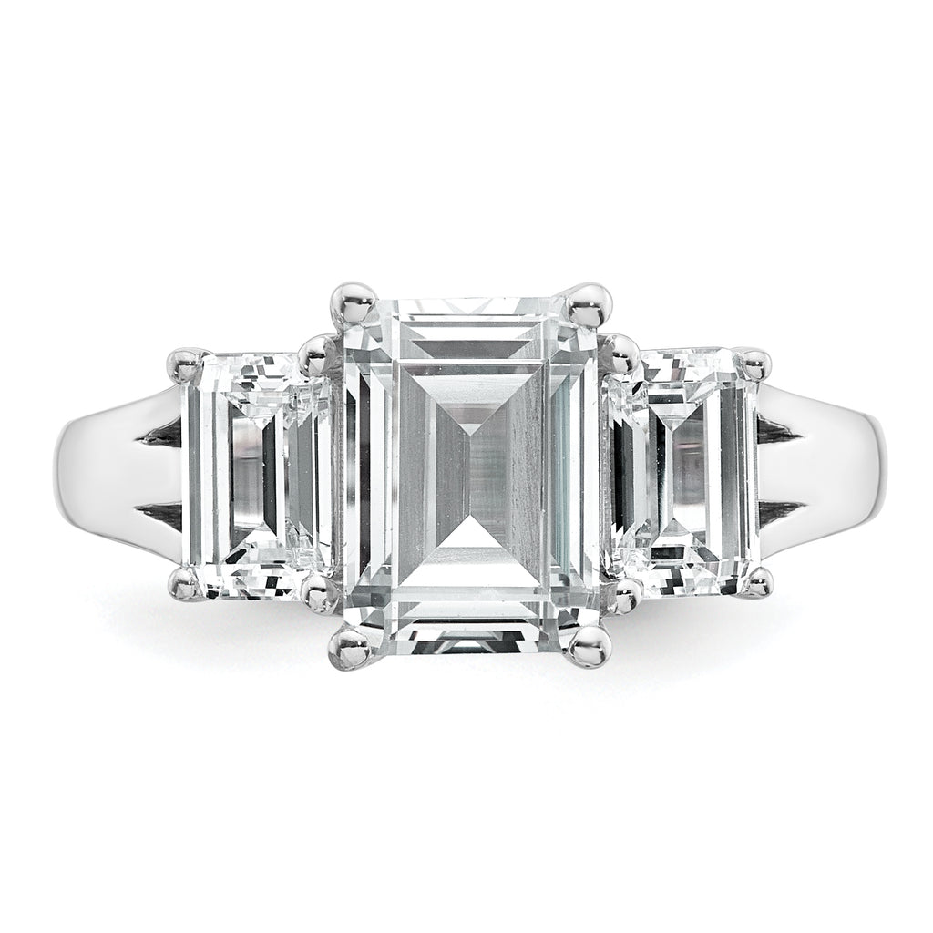 14k White Gold 3 1/3 carat Lab Grown Diamond VS+ F+ Emerald Complete Three Stone Engagement Ring