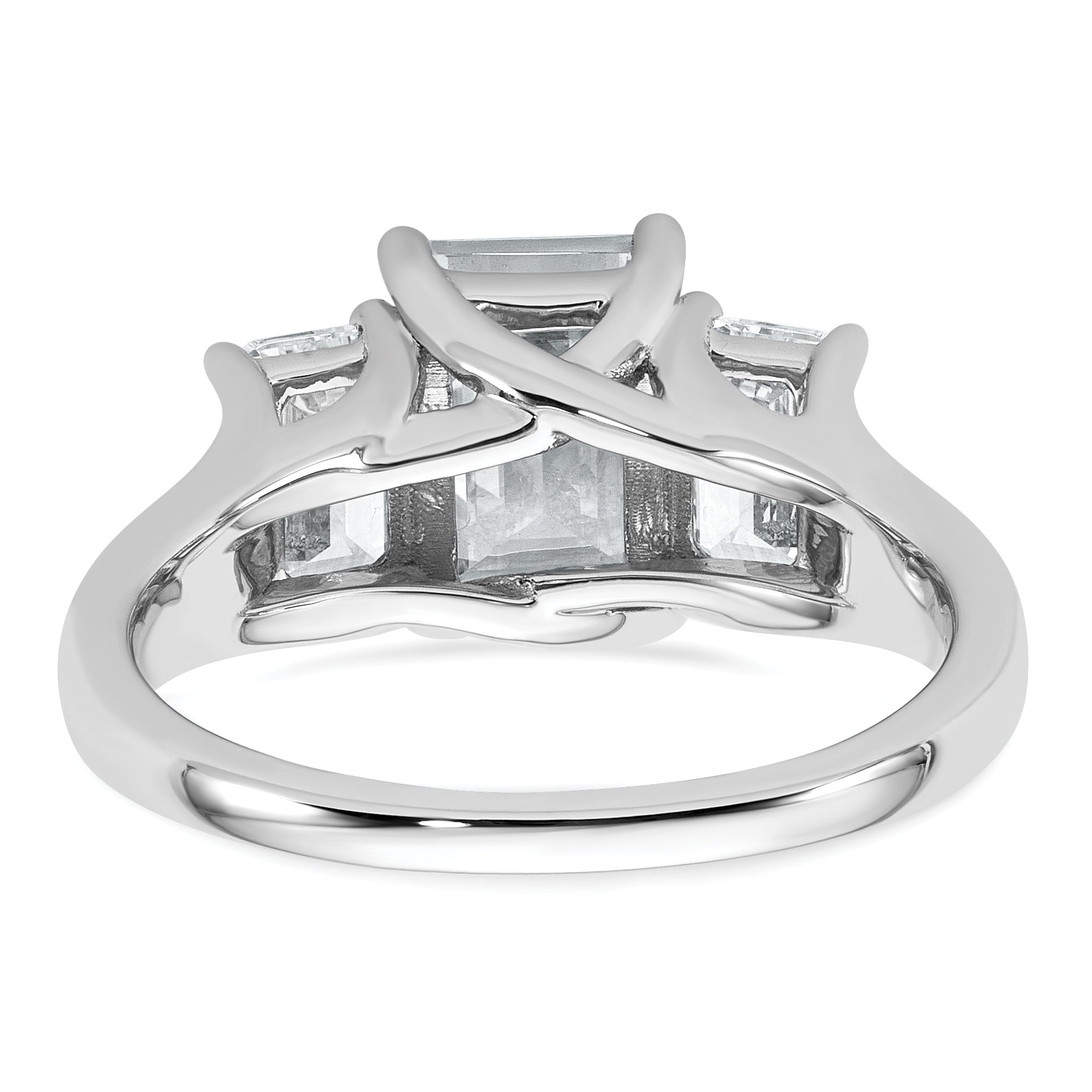 14k White Gold 3 1/3 carat Lab Grown Diamond VS+ F+ Emerald Complete Three Stone Engagement Ring