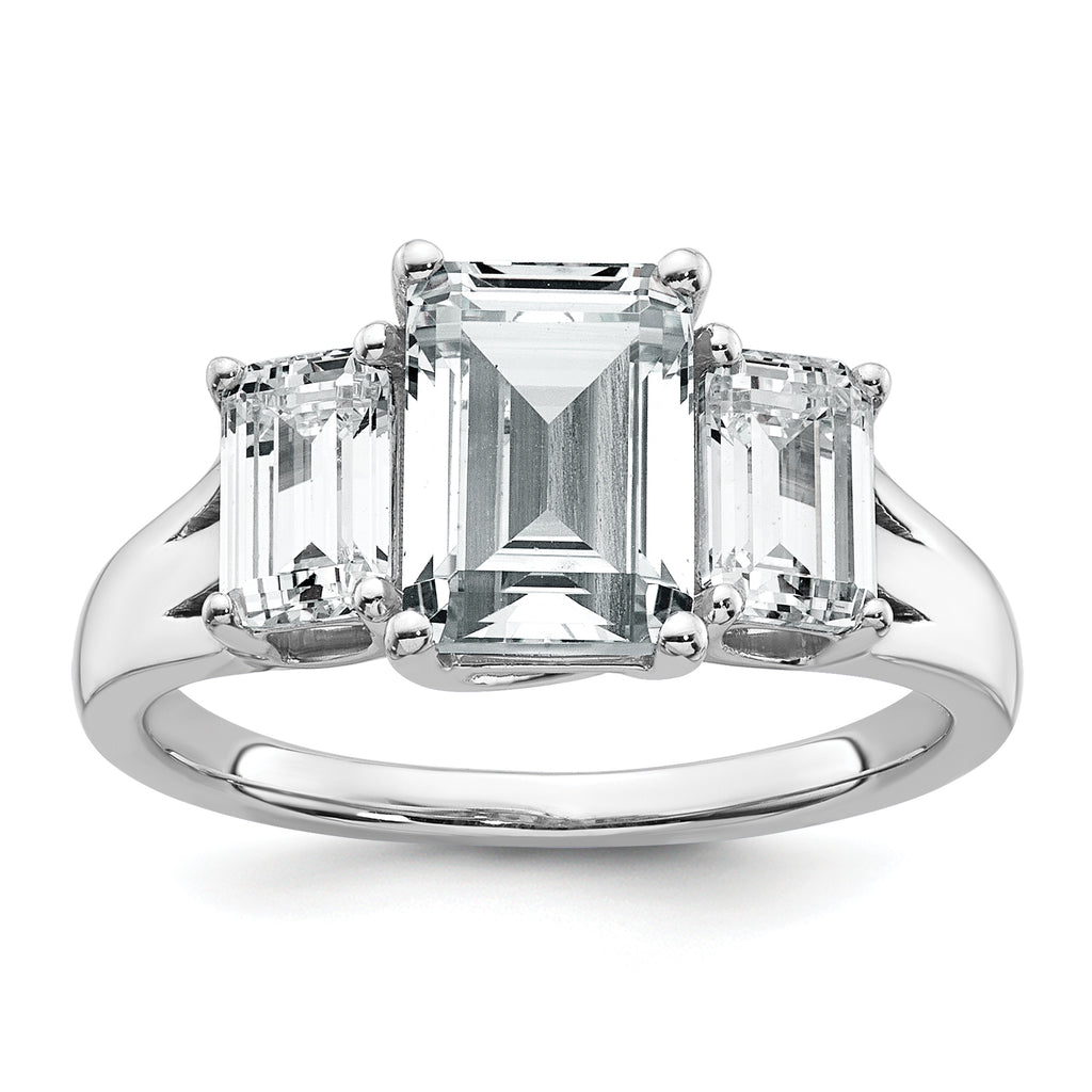 14k White Gold 3 1/3 carat Lab Grown Diamond VS+ F+ Emerald Complete Three Stone Engagement Ring