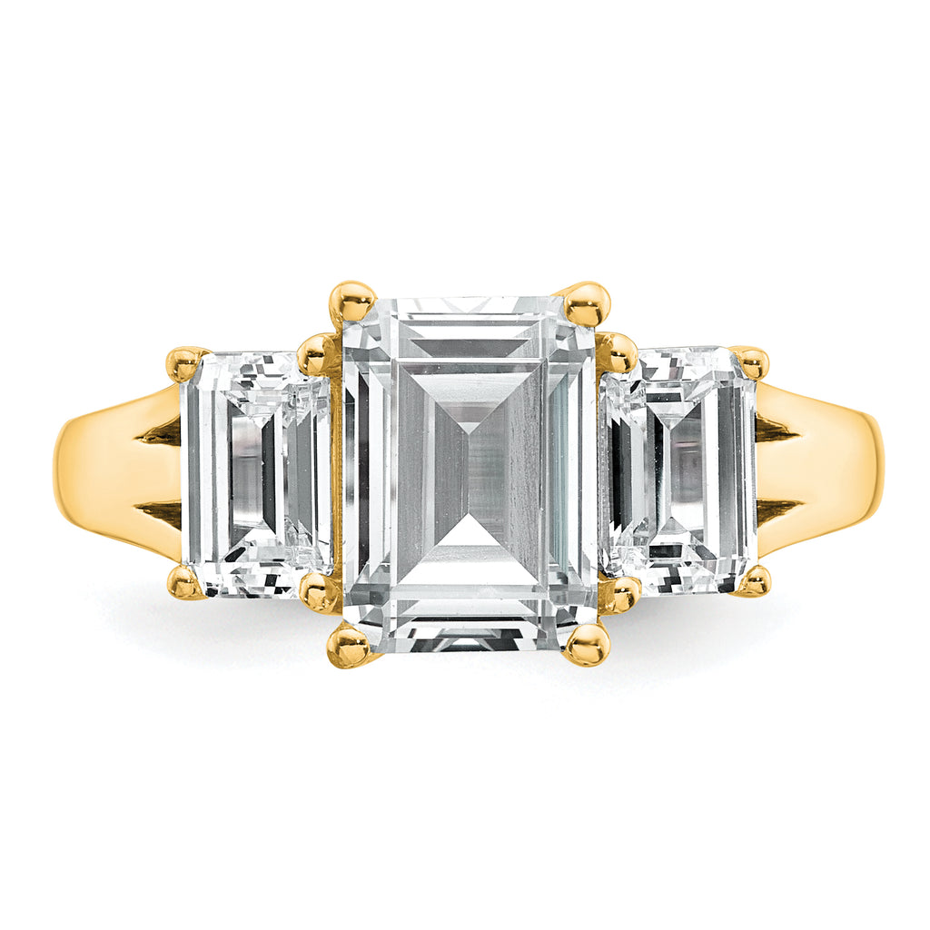 14k 3 1/3 carat Lab Grown Diamond VS+ F+ Emerald Complete Three Stone Engagement Ring