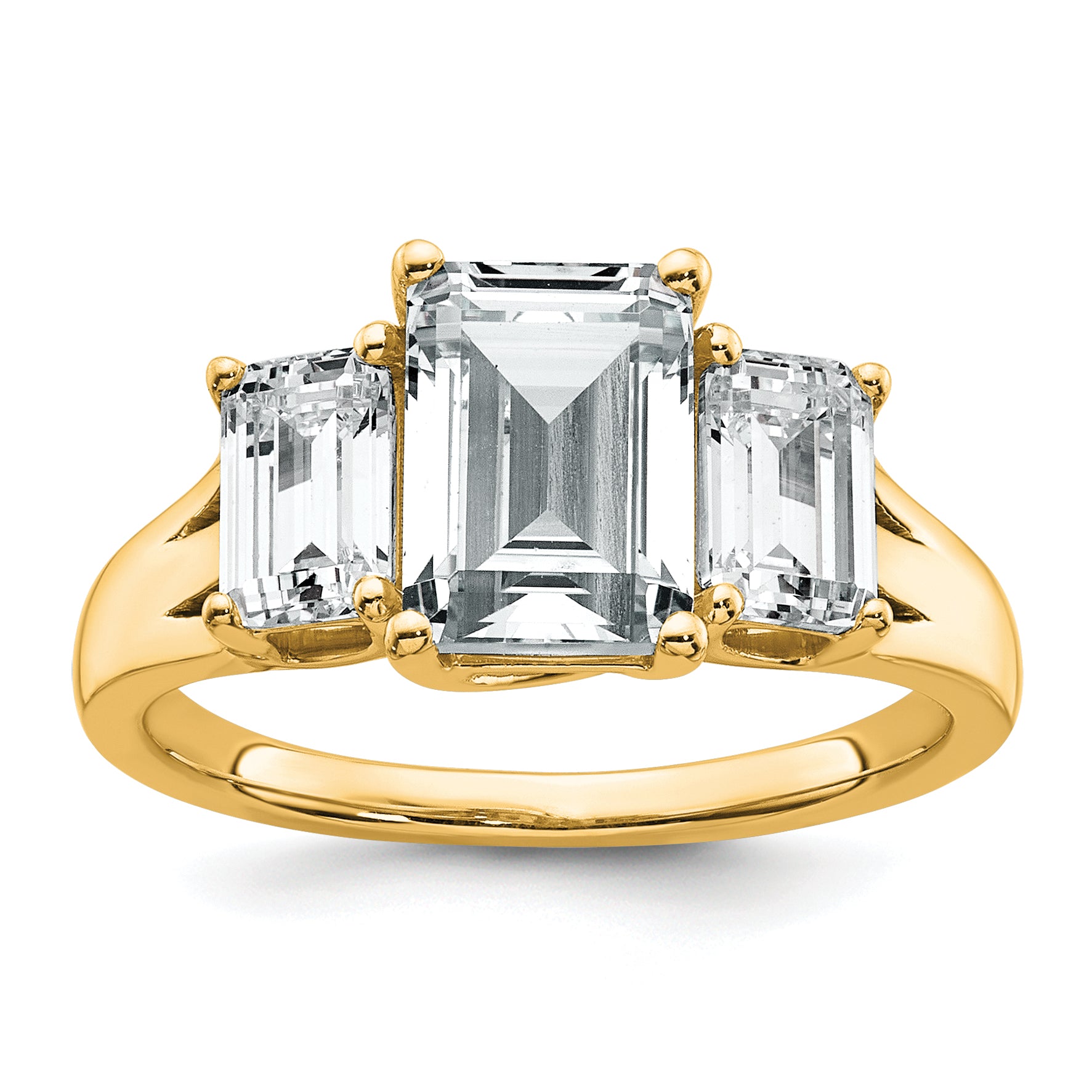 14k 3 1/3 carat Lab Grown Diamond VS+ F+ Emerald Complete Three Stone Engagement Ring