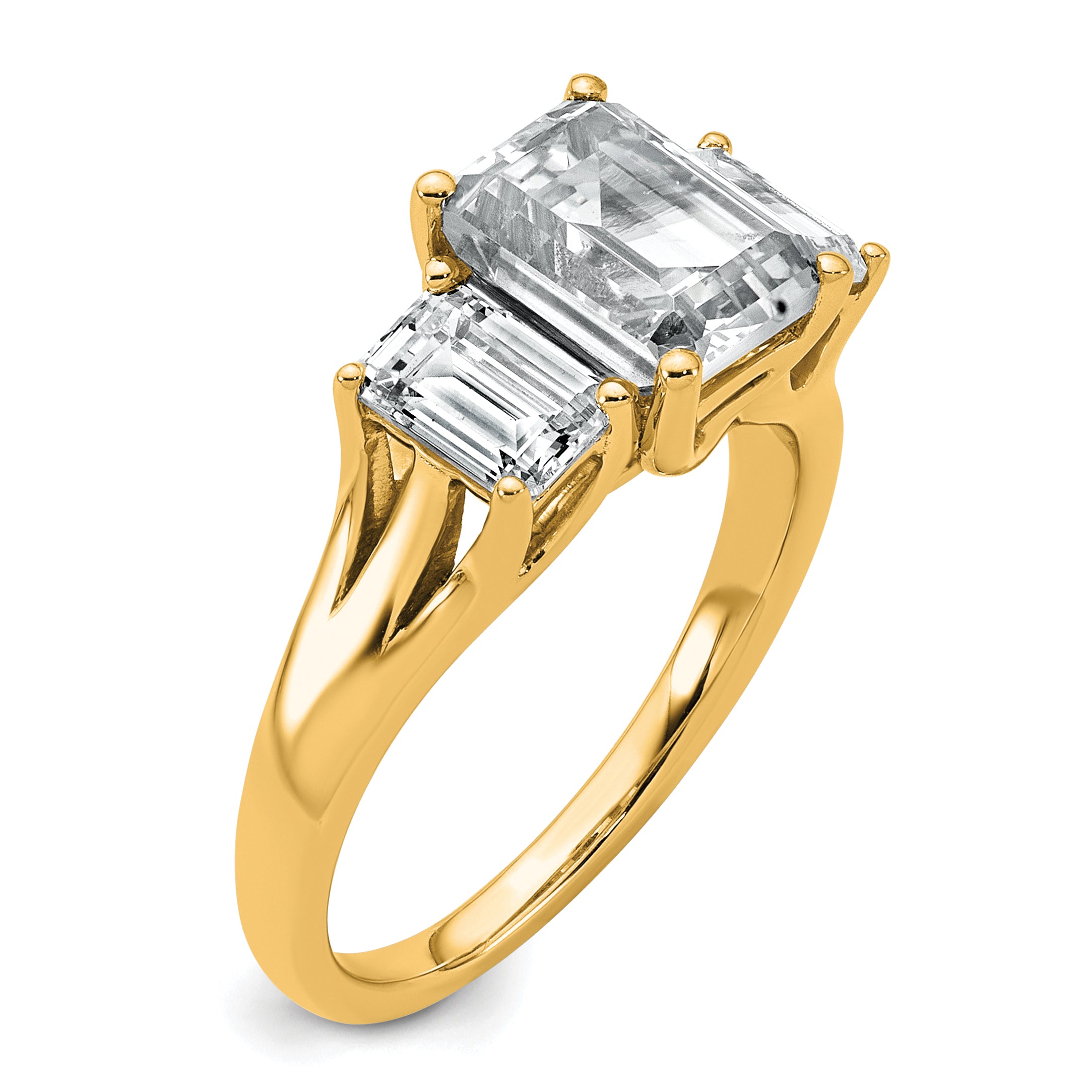 14k 3 1/3 carat Certified Lab Grown Diamond VS+ F+ Emerald Complete Three Stone Engagement Ring