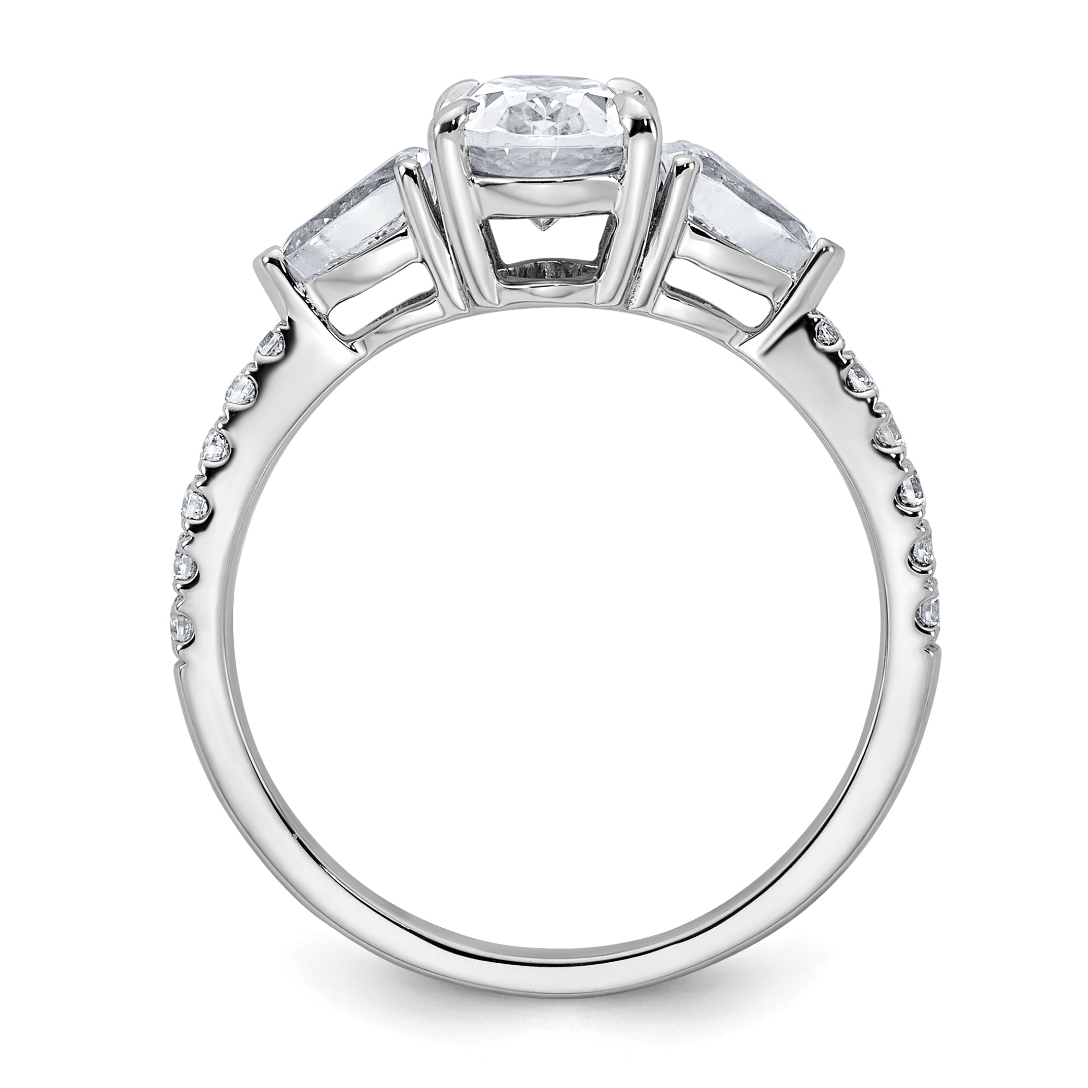 14k White Gold 1 5/8 carat Lab Grown Diamond VS+ F+ Oval with Pear Complete Three Stone Engagement Ring Secondary image