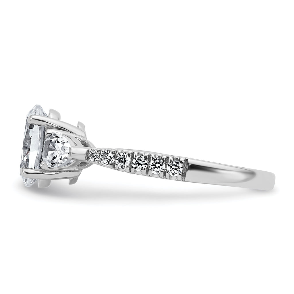 14k White Gold 1 5/8 carat Lab Grown Diamond VS+ F+ Oval with Pear Complete Three Stone Engagement Ring