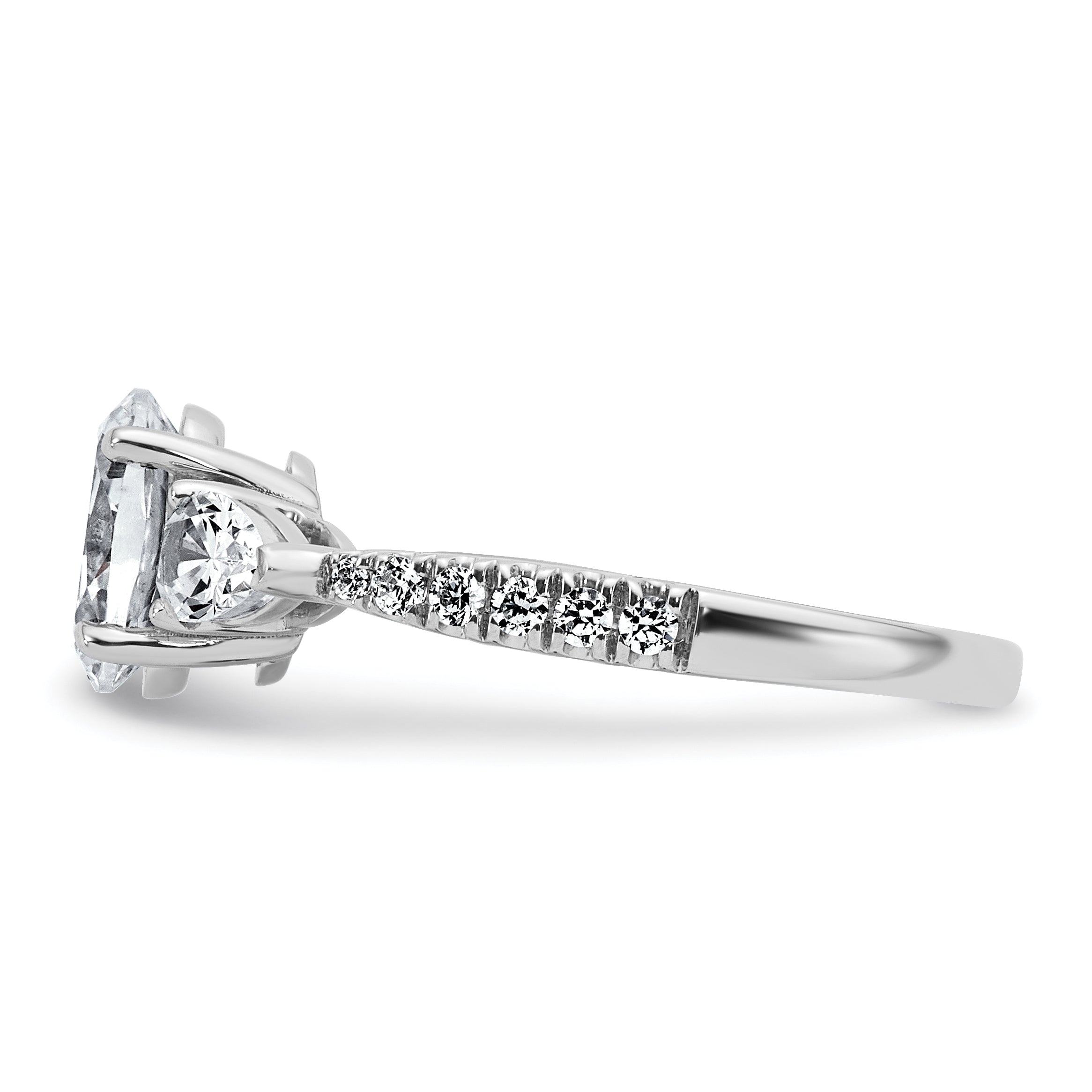 14k White Gold 1 5/8 carat Lab Grown Diamond VS+ F+ Oval with Pear Complete Three Stone Engagement Ring