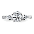 14k White Gold 1 5/8 carat Lab Grown Diamond VS+ F+ Oval with Pear Complete Three Stone Engagement Ring