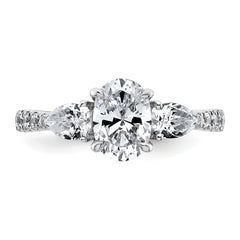 14k White Gold 1 5/8 carat Lab Grown Diamond VS+ F+ Oval with Pear Complete Three Stone Engagement Ring