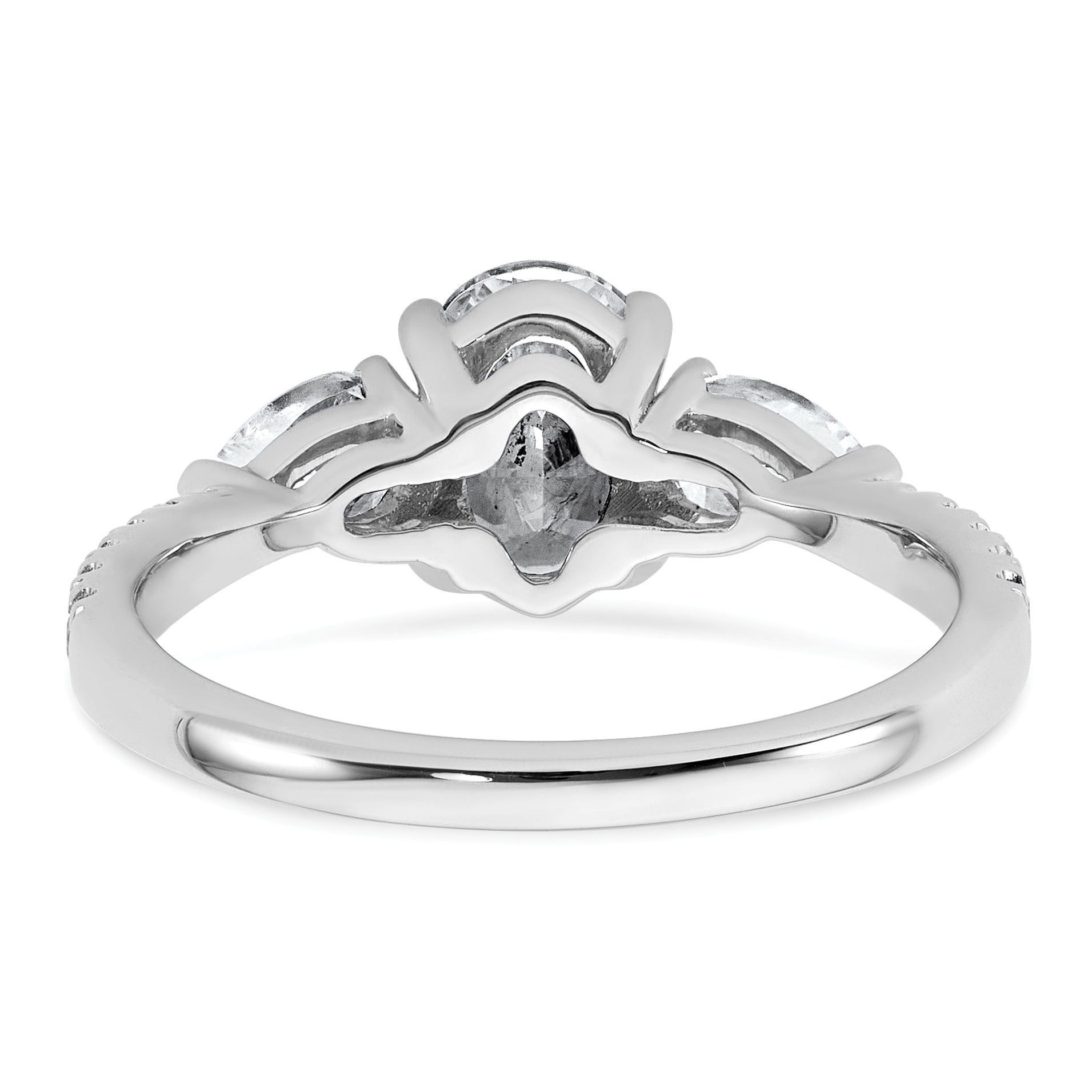 14k White Gold 1 5/8 carat Lab Grown Diamond VS+ F+ Oval with Pear Complete Three Stone Engagement Ring