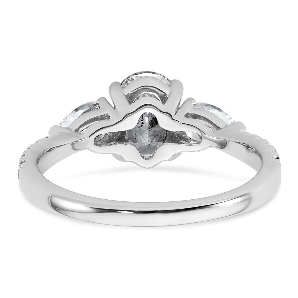 14k White Gold 1 5/8 carat Lab Grown Diamond VS+ F+ Oval with Pear Complete Three Stone Engagement Ring