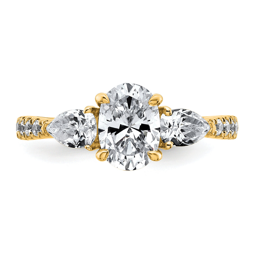14k 1 5/8 carat Lab Grown Diamond VS+ F+ Oval with Pear Complete Three Stone Engagement Ring