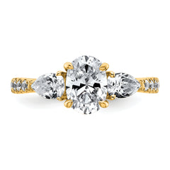 14k 1 5/8 carat Lab Grown Diamond VS+ F+ Oval with Pear Complete Three Stone Engagement Ring
